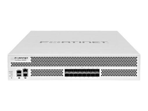 FG-3000D FortiGate w/ 16 x 10GE SFP+ slots, 2 x GE RJ45 Management, SPU NP6 and CP8 hardware accelerated, 480GB SSD onboard storage, and dual AC power supplies