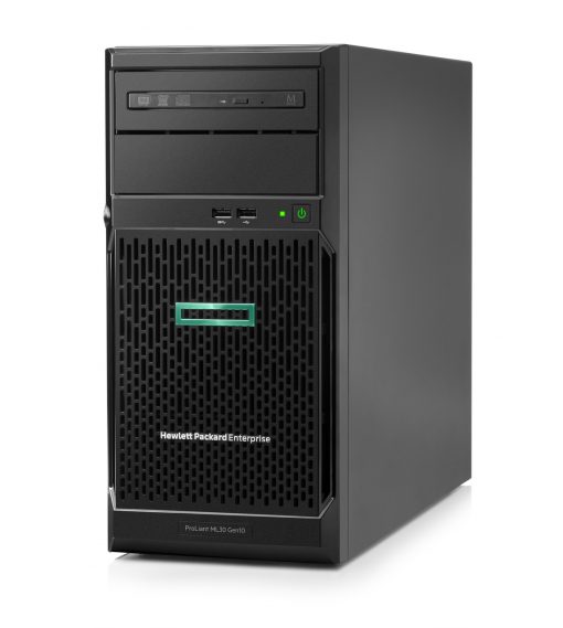 P06781-375 HPE ML30 Gen10 E-2124(1/1), 8GB(1/4), SATA-LFF-3.5-NHP(0/4), S100i, No CD, Tower, 1-year Warranty