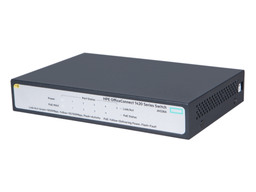 HPE 1420 5G PoE+ (32W) Switch, 5 x GIG Ports(Only 4 Ports are PoE), Unmanaged, Limited Lifetime Warranty